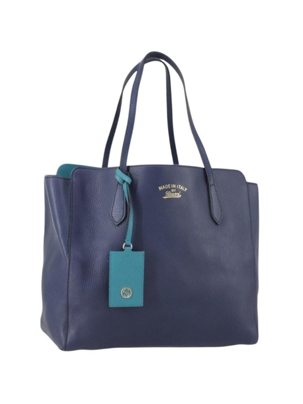 GUCCI Tote Bag Leather Blue Gold 354397